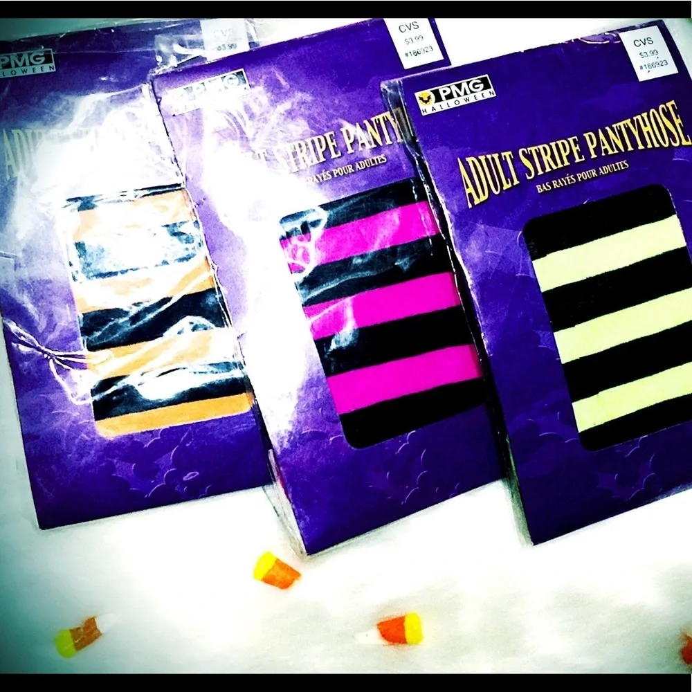 🎃Halloween Stockings~RARE VINTAGE Costume Accents NEON STRIPES 👻FALL FLARE